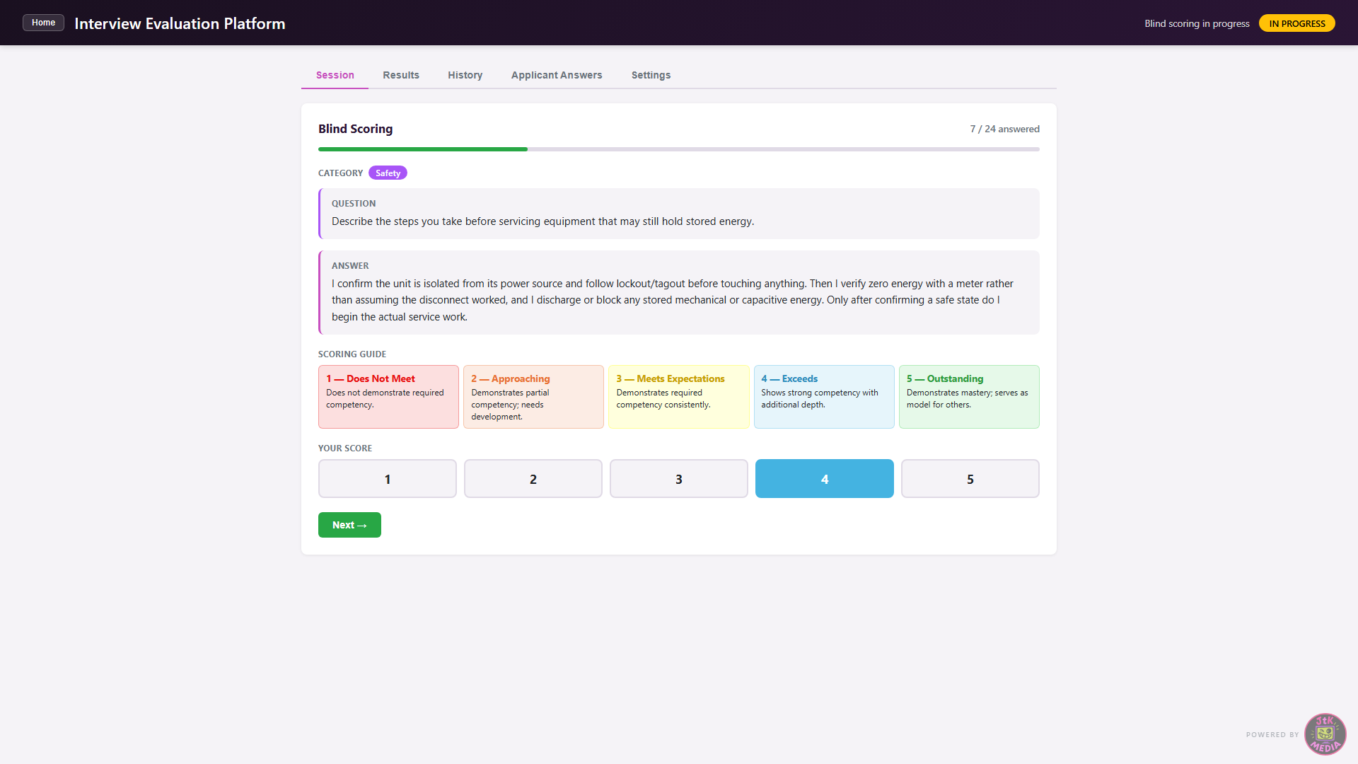Blind rubric scoring