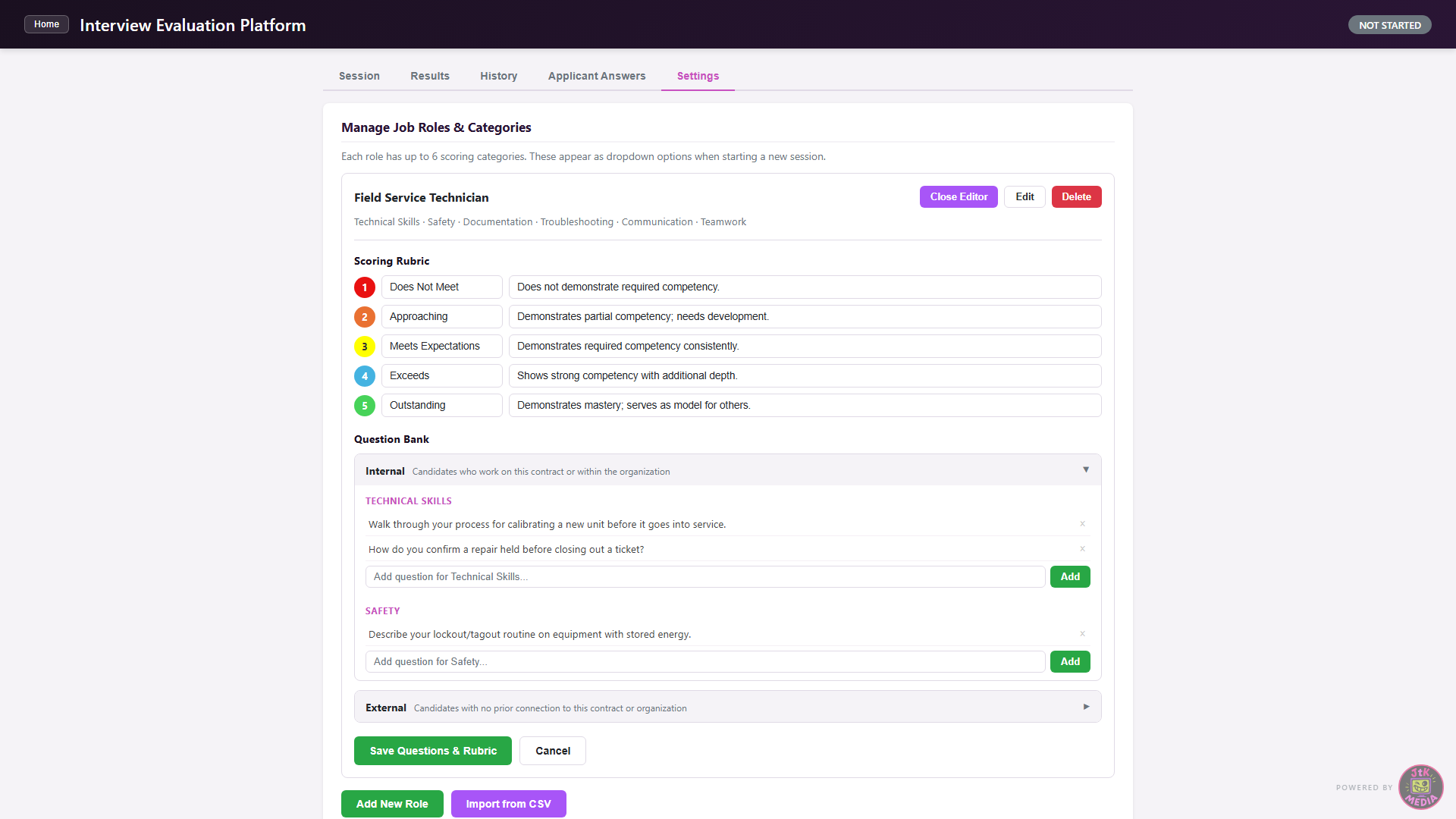 Question and rubric editor