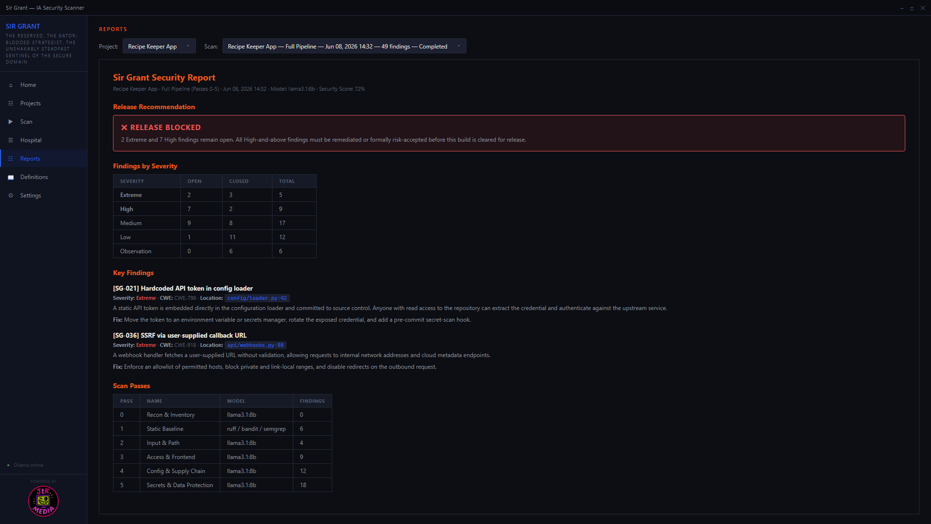 Exportable findings report