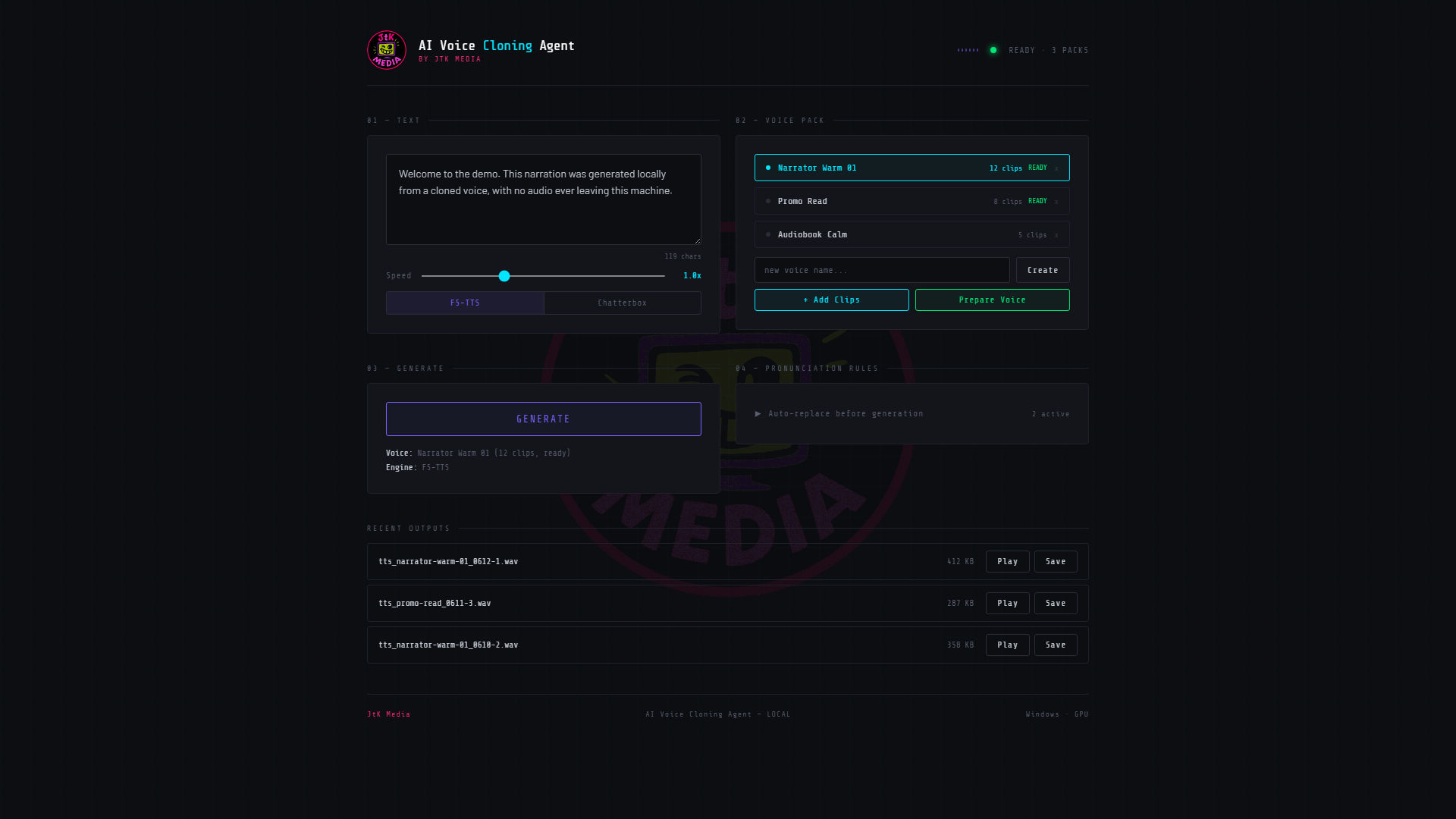 Offline voice cloning studio